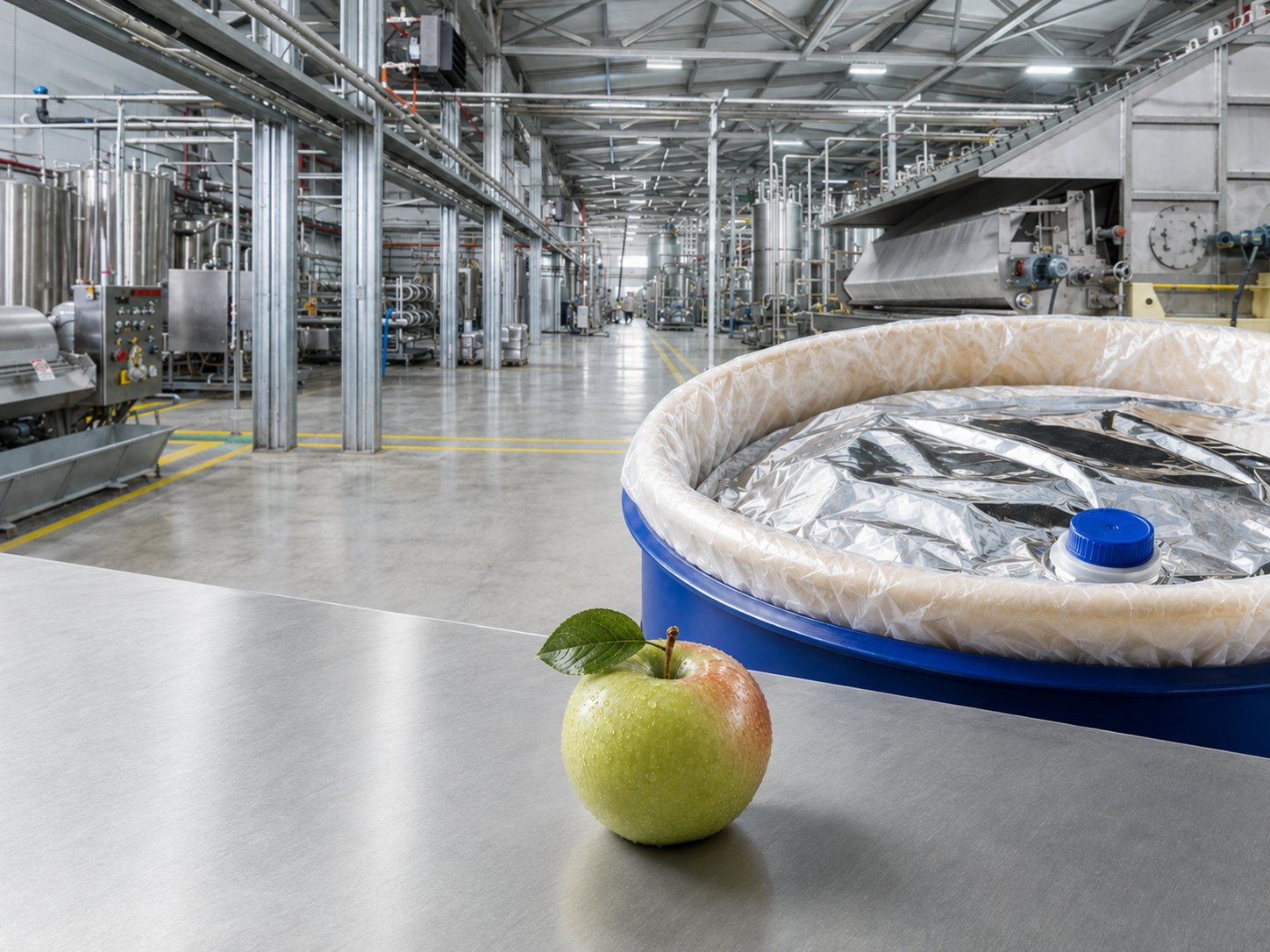 Apple juice concentrate in aseptic packaging at the NamAgroTech plant